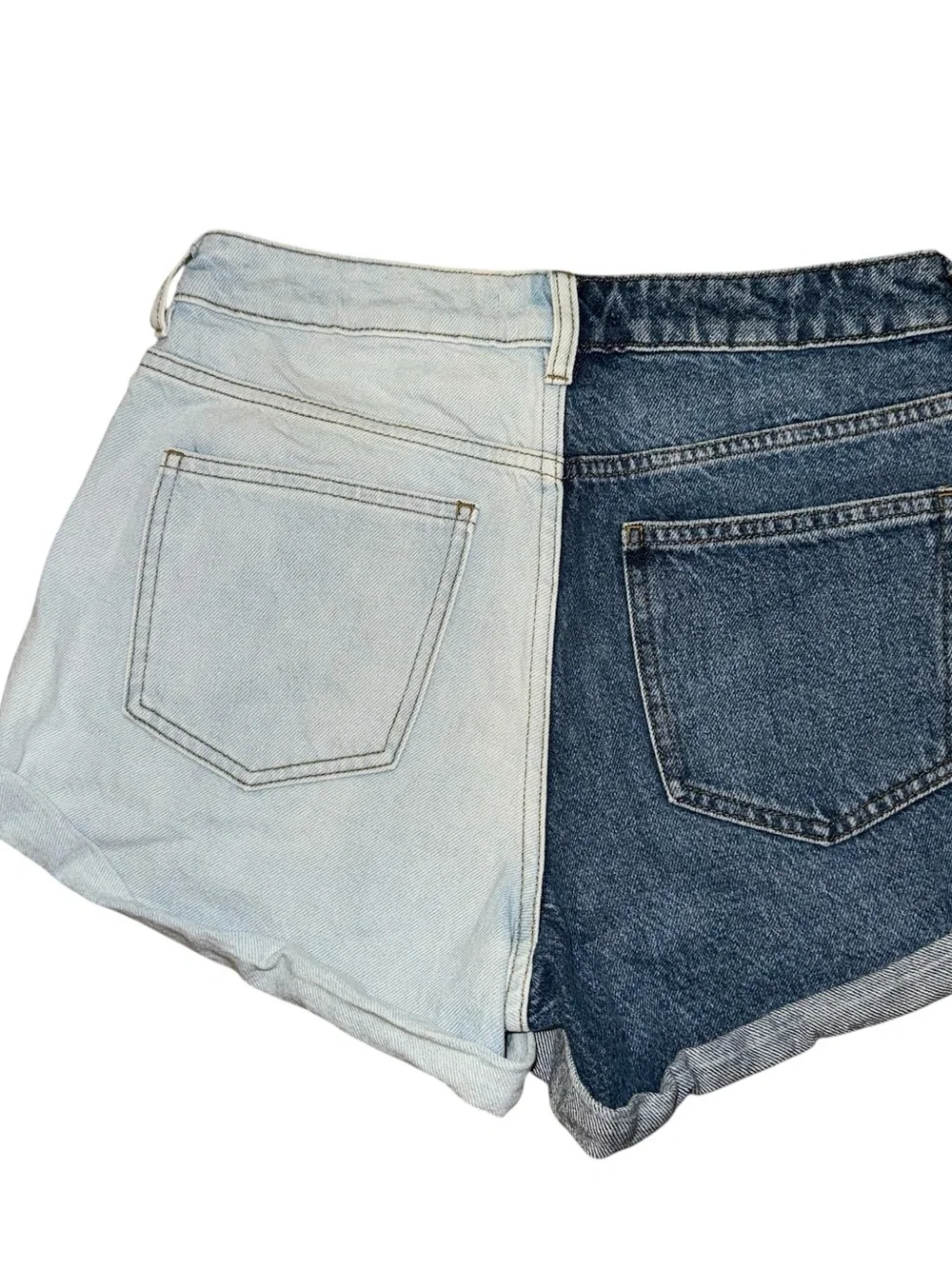 High waisted two tone mom denim shorts